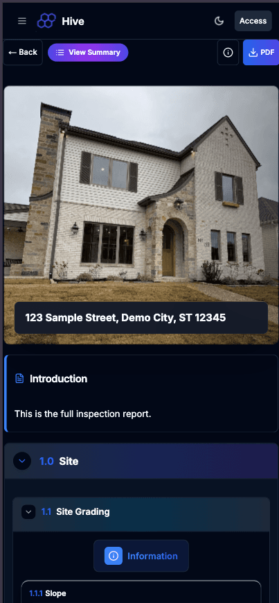 Hive report mobile view with numbered items